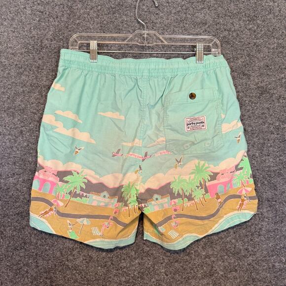 Party Pants Shorts Mens Medium Blue Drawstring All Over Print Swim Trunks Beach - Picture 2 of 8